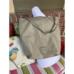London Fog Large Lined Leather Tote in Muted Khaki Green Shoulder or Satchel
